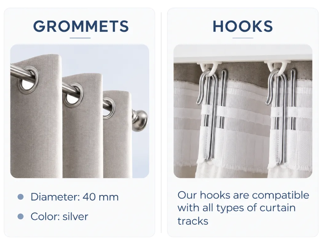 Hanging methods: grommets and hooks